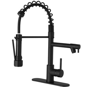 BWE Single-Handle Pull-Down Sprayer 2 Spray High Arc Kitchen Faucet with Deck Plate in Matte Black