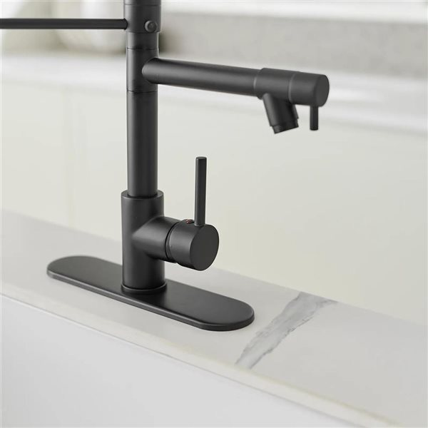 BWE Single-Handle Pull-Down Sprayer 2 Spray High Arc Kitchen Faucet with Deck Plate in Matte Black