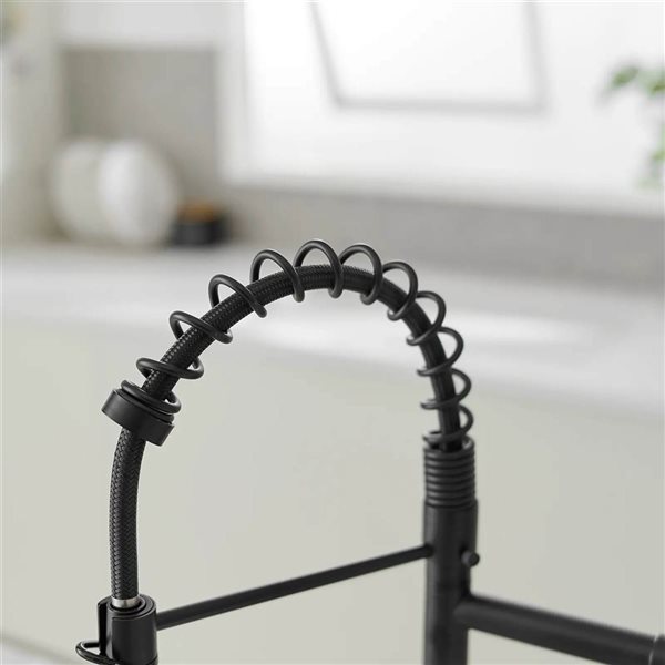 BWE Single-Handle Pull-Down Sprayer 2 Spray High Arc Kitchen Faucet with Deck Plate in Matte Black