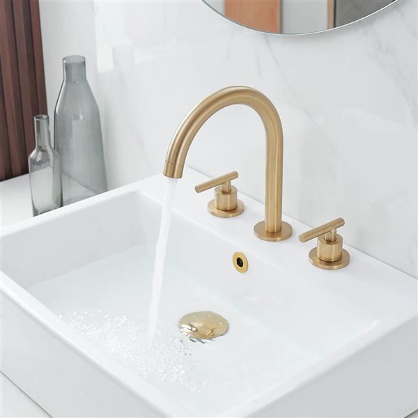 BWE 8 in. Widespread Double Handle Bathroom Faucet Water-Saving With Metal Drain In Brushed Gold