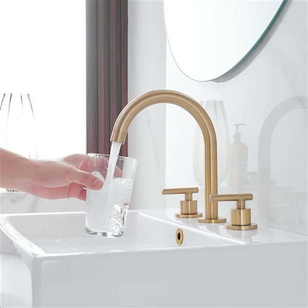 BWE 8 in. Widespread Double Handle Bathroom Faucet Water-Saving With Metal Drain In Brushed Gold