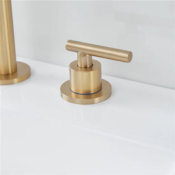 BWE 8 in. Widespread Double Handle Bathroom Faucet Water-Saving With Metal Drain In Brushed Gold