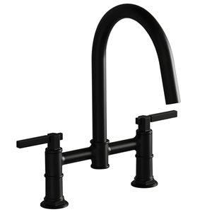 BWE Modern Double Handle 2 Holes Deck Mount Bridge Kitchen Faucet With 360°Spout Sink Faucet in Black