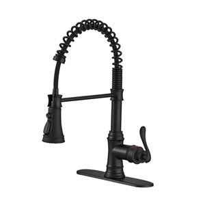 BWE Single-Handle Pull-Down Sprayer 3 Spray High Arc Kitchen Faucet with Deck Plate in Matte Black