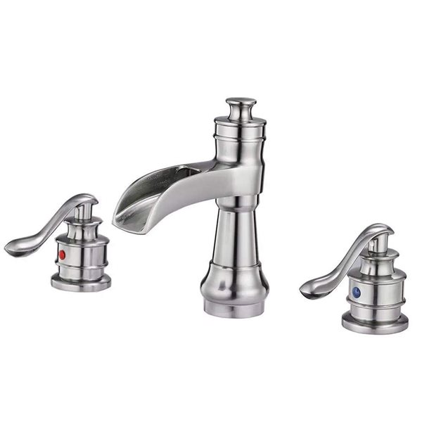 BWE 8 in. Waterfall Widespread 2-Handle Bathroom Faucet With Pop-up Drain Assembly in Brushed Nickel