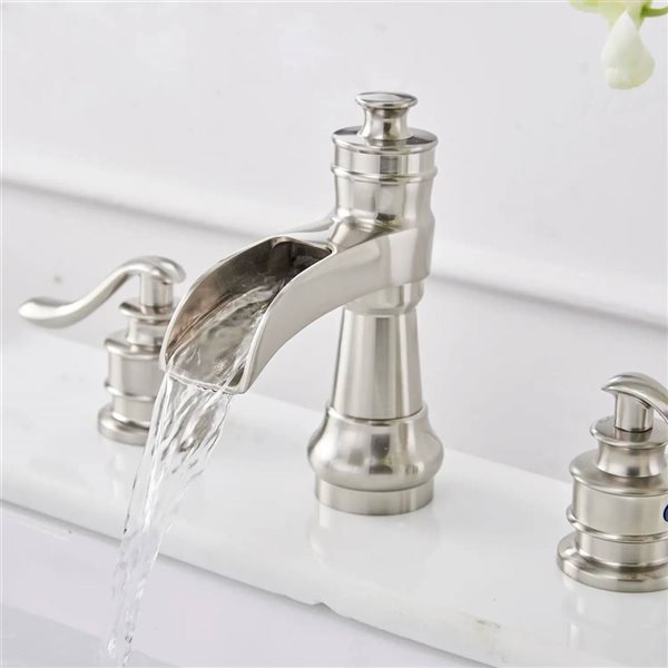 BWE 8 in. Waterfall Widespread 2-Handle Bathroom Faucet With Pop-up Drain Assembly in Brushed Nickel