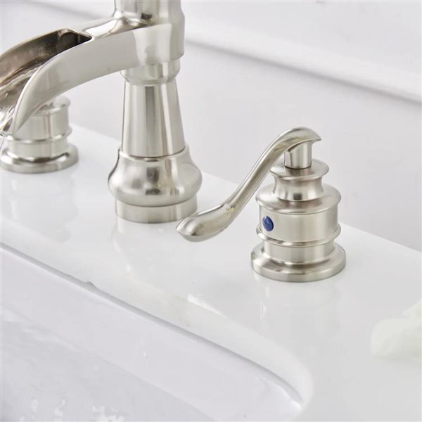 BWE 8 in. Waterfall Widespread 2-Handle Bathroom Faucet With Pop-up Drain Assembly in Brushed Nickel