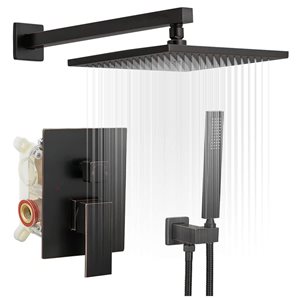 BWE 10 inch Square Bathroom Shower Combo Set in Oil Rubbed Bronze