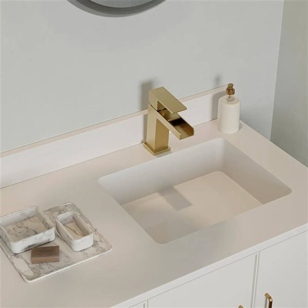 BWE Waterfall Single Handle Single Hole Modern Bathroom Faucet Drip-Free Lavatory RV Sink in Gold