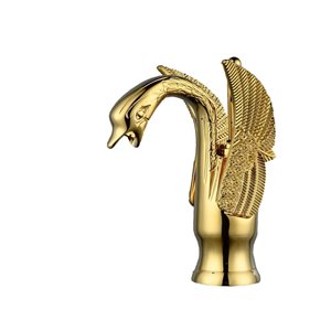 BWE Swan Single Hole Single-Handle Bathroom Faucet and Pop Up Drain, Overflow Cover in Gold