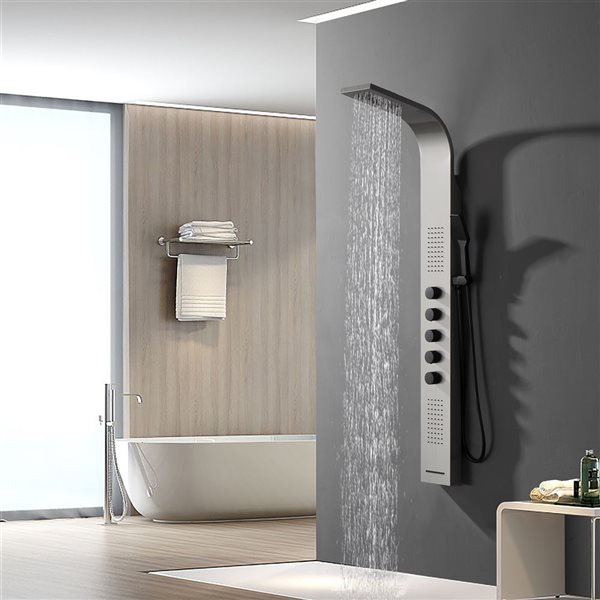 BWE 2-Jet Modern Shower Panel Tower System with Shower Head,Tub Spout and Shower Wand in Black Nickel