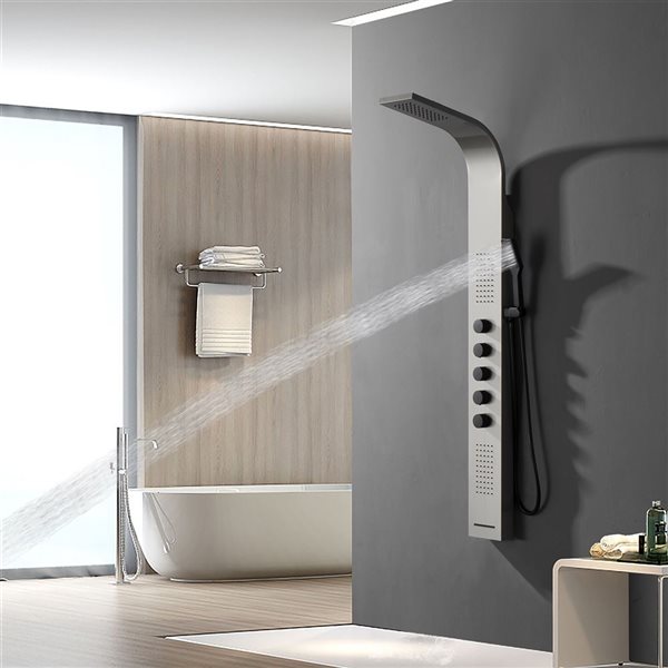 BWE 2-Jet Modern Shower Panel Tower System with Shower Head,Tub Spout and Shower Wand in Black Nickel