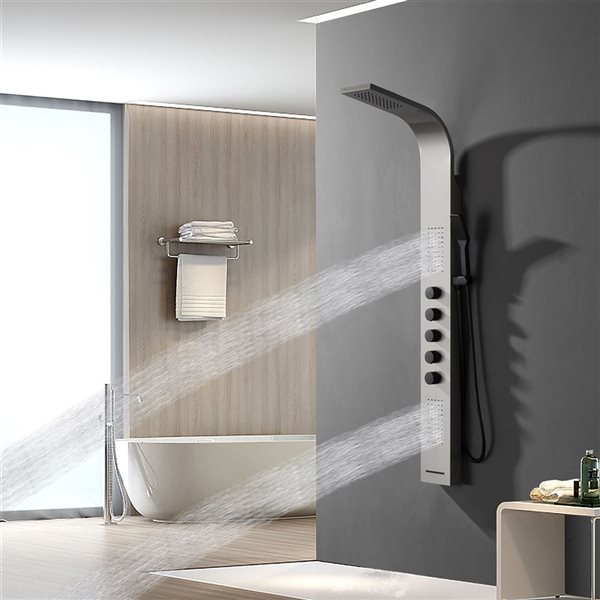 BWE 2-Jet Modern Shower Panel Tower System with Shower Head,Tub Spout and Shower Wand in Black Nickel