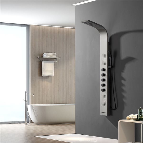 BWE 2-Jet Modern Shower Panel Tower System with Shower Head,Tub Spout and Shower Wand in Black Nickel