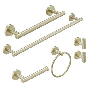 BWE 6-Piece Bath Hardware Set with Towel Ring Toilet Paper Holder Towel hook Towel Bar in Brushed Gold