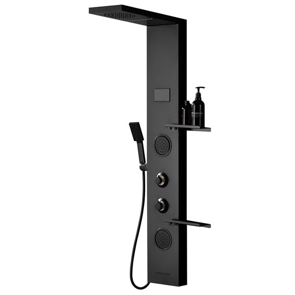 BWE 2-Jet Rainfall Shower Panel System with Shower Head,Shelf,STub Spout and LED Light in Matte Black