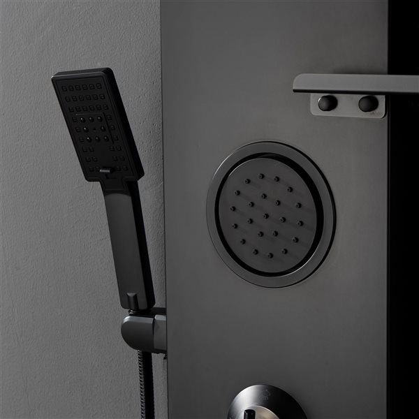 BWE 2-Jet Rainfall Shower Panel System with Shower Head,Shelf,STub Spout and LED Light in Matte Black