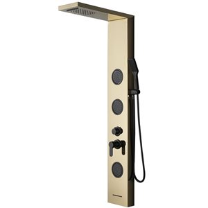 BWE 3-Jet Rainfall Shower Panel System with Rainfall Shower Head and Shower Wand in Black Gold