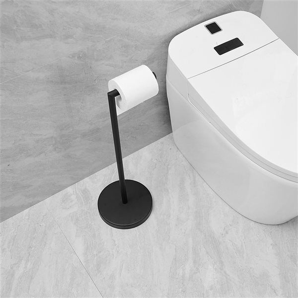 BWE Freestanding Stainless Steel Toilet Paper Holder in Matte Black