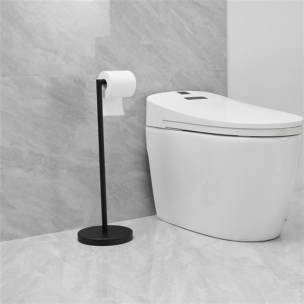 BWE Freestanding Stainless Steel Toilet Paper Holder in Matte Black