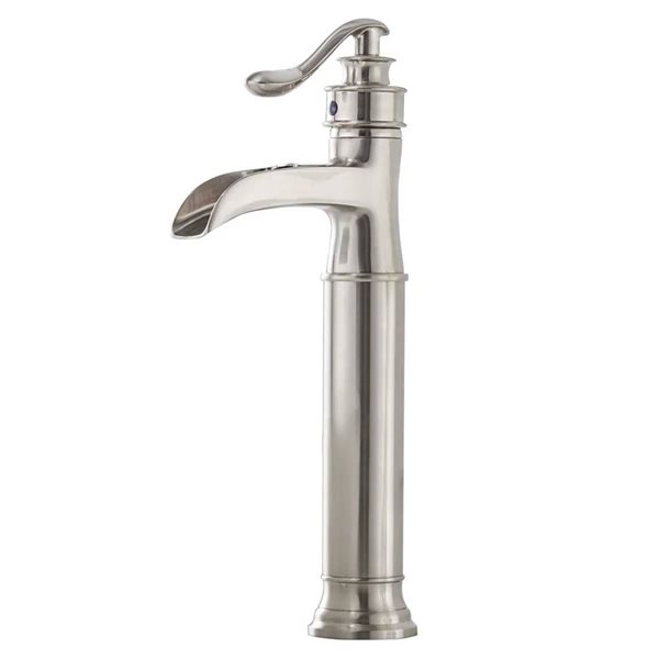 BWE Waterfall Single Hole Single-Handle Vessel Bathroom Faucet with Metal Drain in Brushed Nickel