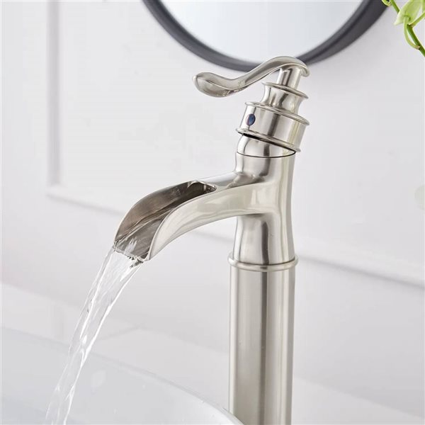 BWE Waterfall Single Hole Single-Handle Vessel Bathroom Faucet with Metal Drain in Brushed Nickel