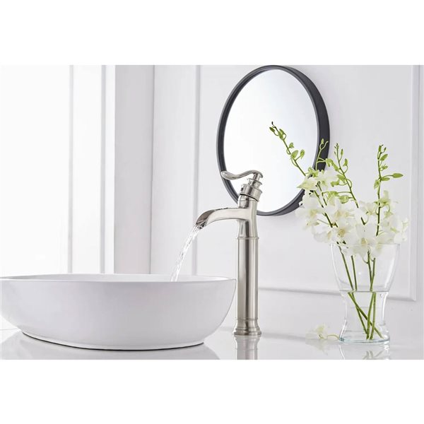 BWE Waterfall Single Hole Single-Handle Vessel Bathroom Faucet with Metal Drain in Brushed Nickel