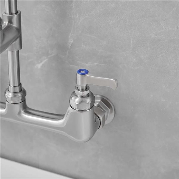 BWE Commercial Restaurant Pull Down 2-Handle Wall Mount Pre-Rinse Spray Utility Kitchen Faucet in Nickel