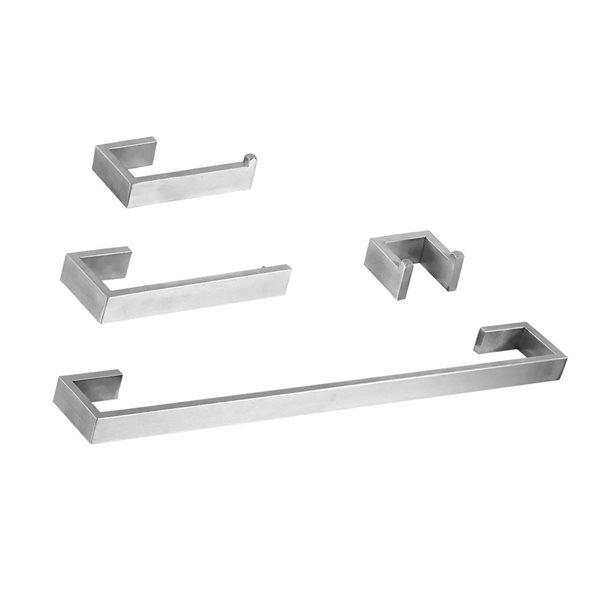 BWE 4-Piece Bath Hardware Set in Brushed Nickel with Toilet Paper Holder Towel Hook and 24 in. Towel Bar