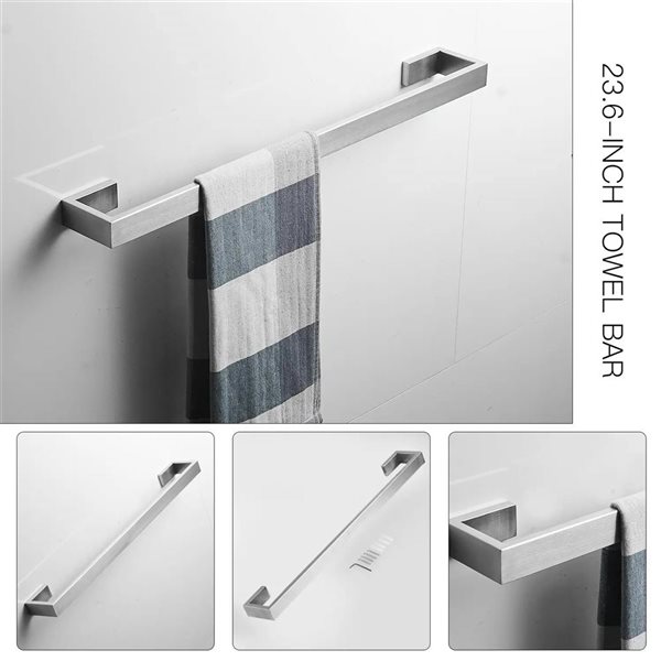 BWE 4-Piece Bath Hardware Set in Brushed Nickel with Toilet Paper Holder Towel Hook and 24 in. Towel Bar