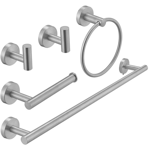 BWE 5-Piece Bath Hardware Set with Towel Bar Hook Toilet Paper Holder and Towel Ring in Brushed Nickel