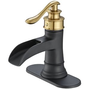 BWE Waterfall Single Hole Single Handle Low-Arc Bathroom Faucet with Drain Assembly in Matte Black