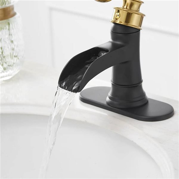 BWE Waterfall Single Hole Single Handle Low-Arc Bathroom Faucet with Drain Assembly in Matte Black