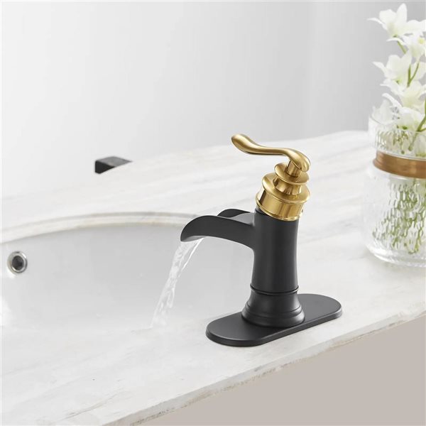 BWE Waterfall Single Hole Single Handle Low-Arc Bathroom Faucet with Drain Assembly in Matte Black