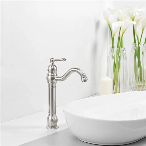 BWE Waterfall Single Hole Single-Handle Vessel Bathroom Faucet with Drain Assembly in Brushed Nickel