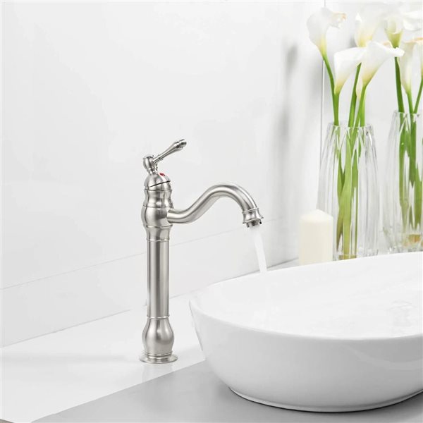 BWE Waterfall Single Hole Single-Handle Vessel Bathroom Faucet with Drain Assembly in Brushed Nickel