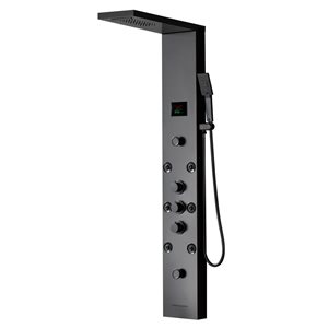 BWE 8-Jet Rainfall Shower Panel System with Shower Head,Shower Wand and LED Light in Matte Black