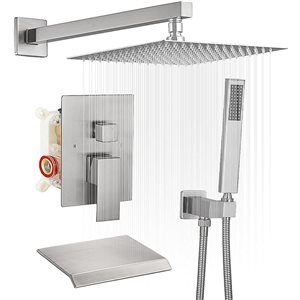 BWE 3-Spray Patterns With 2.5 GPM 12 in. Showerhead Wall Mounted Dual Shower Heads With Valve in Nickel