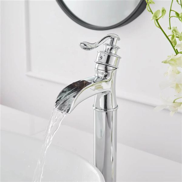 BWE Single Hole Single Handle Bathroom Vessel Sink Faucet with Metal Drain in Polished Chrome