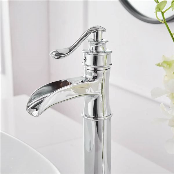 BWE Single Hole Single Handle Bathroom Vessel Sink Faucet with Metal Drain in Polished Chrome