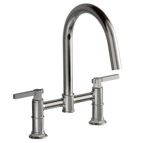 BWE Modern Double Handle 2 Holes Deck Mount Bridge Kitchen Faucet With 360°Spout Sink Faucet In Chrome