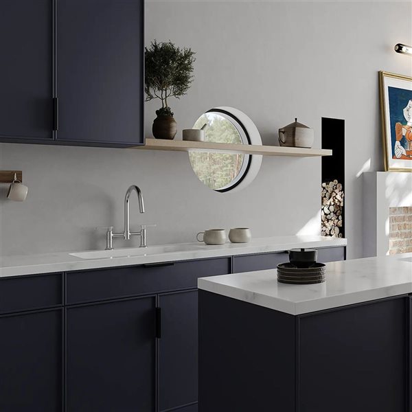 BWE Modern Double Handle 2 Holes Deck Mount Bridge Kitchen Faucet With 360°Spout Sink Faucet In Chrome