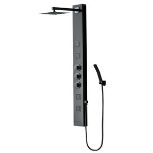 BWE 4-Jet Rainfall Shower Panel System with Rainfall Shower Head and Shower Wand in Black