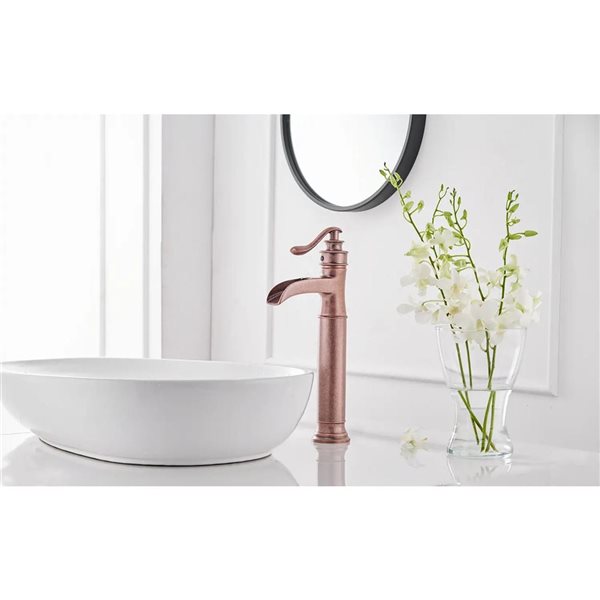 BWE Waterfall Single Hole Single-Handle Vessel Bathroom Faucet With Pop-up Drain Assembly in Copper