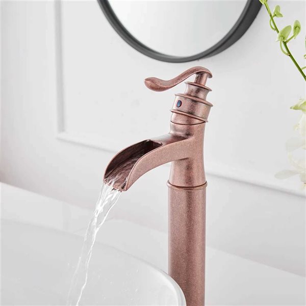 BWE Waterfall Single Hole Single-Handle Vessel Bathroom Faucet With Pop-up Drain Assembly in Copper