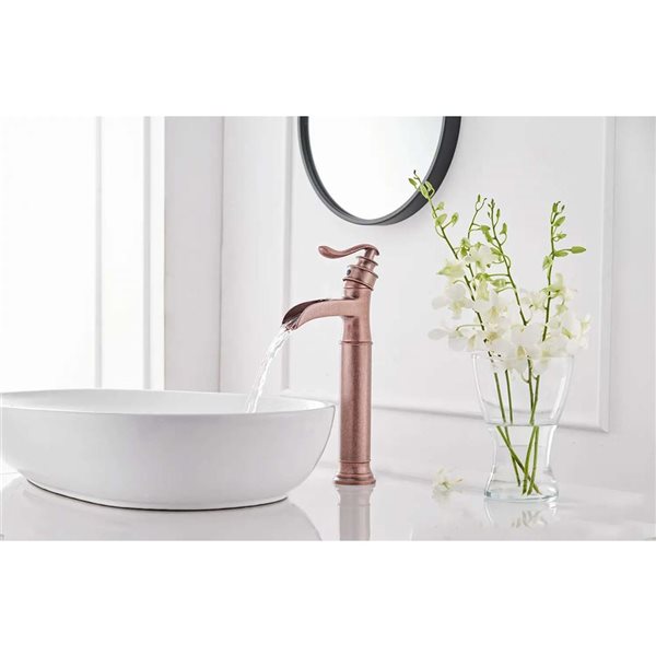 BWE Waterfall Single Hole Single-Handle Vessel Bathroom Faucet With Pop-up Drain Assembly in Copper