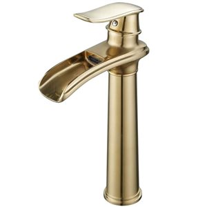 BWE Waterfall Tall Spout Single Hole Single Handle Vessel Sink Faucet in Brushed Gold