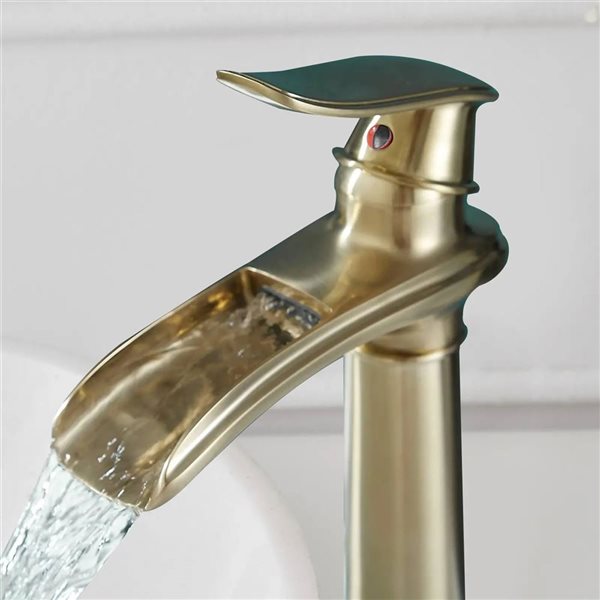 BWE Waterfall Tall Spout Single Hole Single Handle Vessel Sink Faucet in Brushed Gold