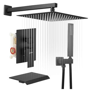 BWE 3-Spray Patterns With 2.5 GPM 12 in. Showerhead Wall Mounted Dual Shower Heads With Valve in Black