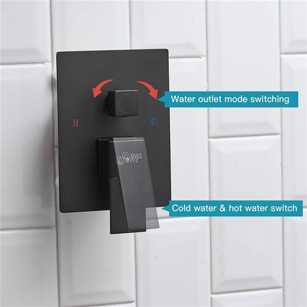 BWE 3-Spray Patterns With 2.5 GPM 12 in. Showerhead Wall Mounted Dual Shower Heads With Valve in Black